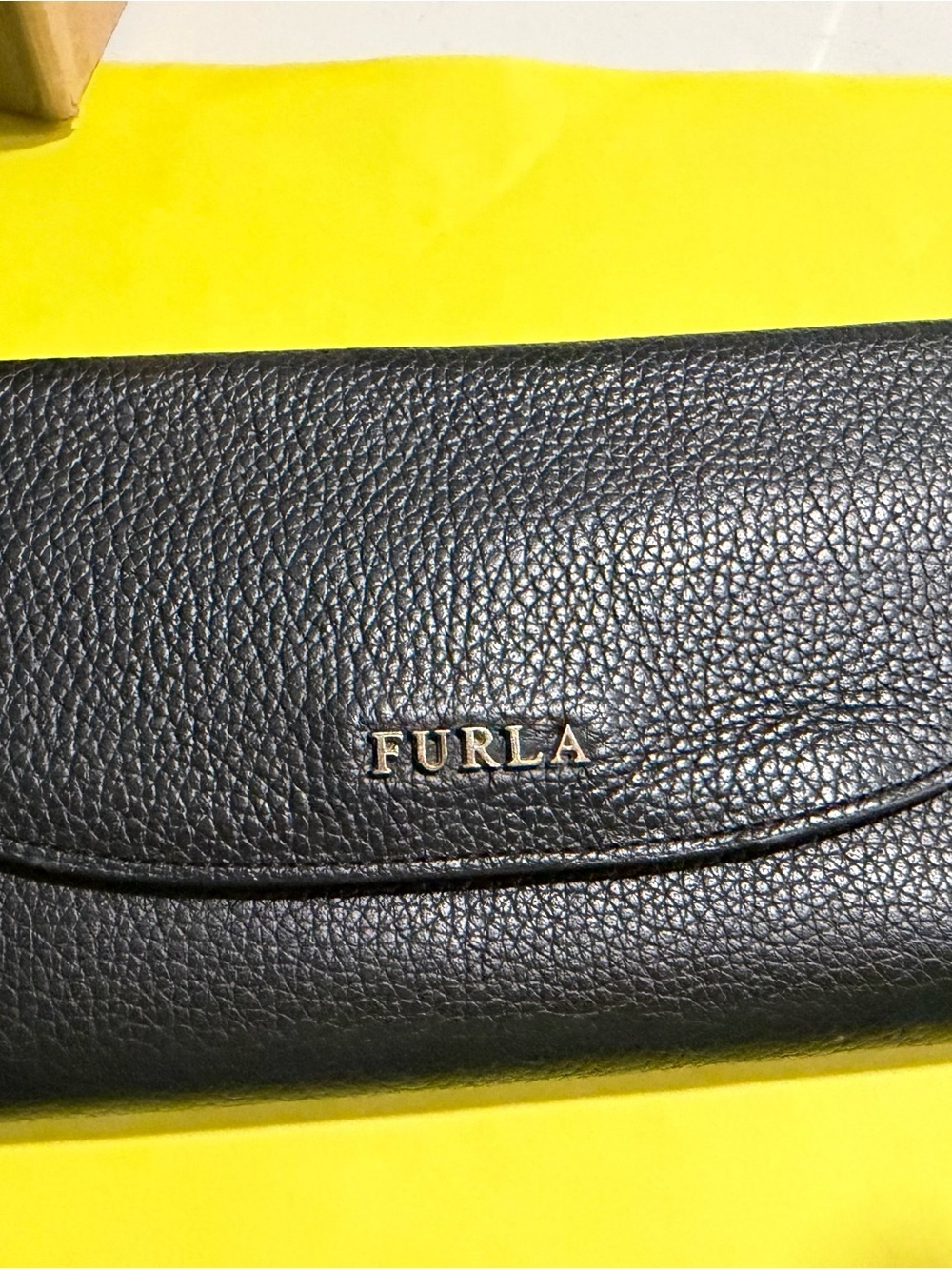 Furla Black Pebbled Leather Wallet with Gold Logo
